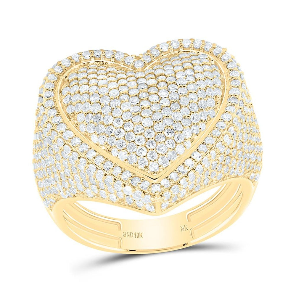 Yellow Gold Diamond Heart Ring - 2 1/4 Carat Total Diamond Weight