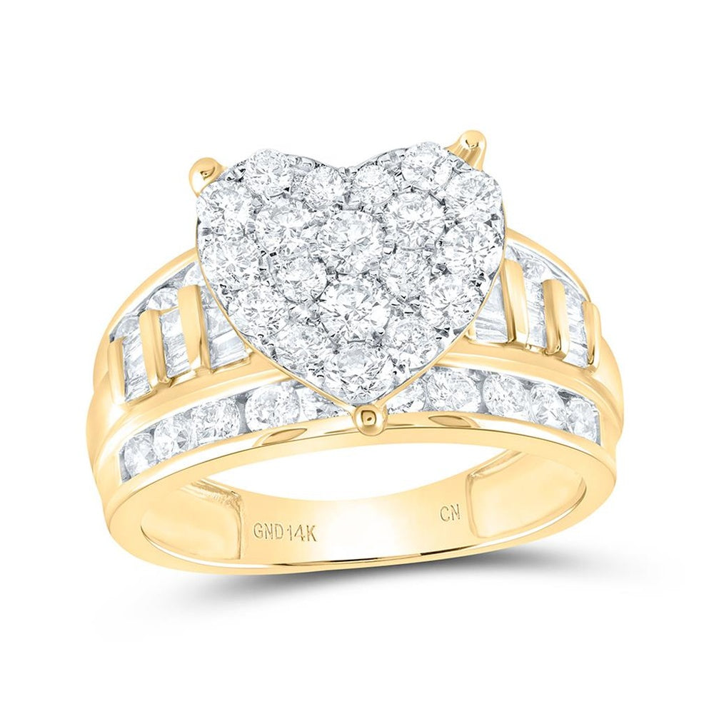 Yellow Gold Diamond Heart Ring - 2 Carat Total Diamond Weight