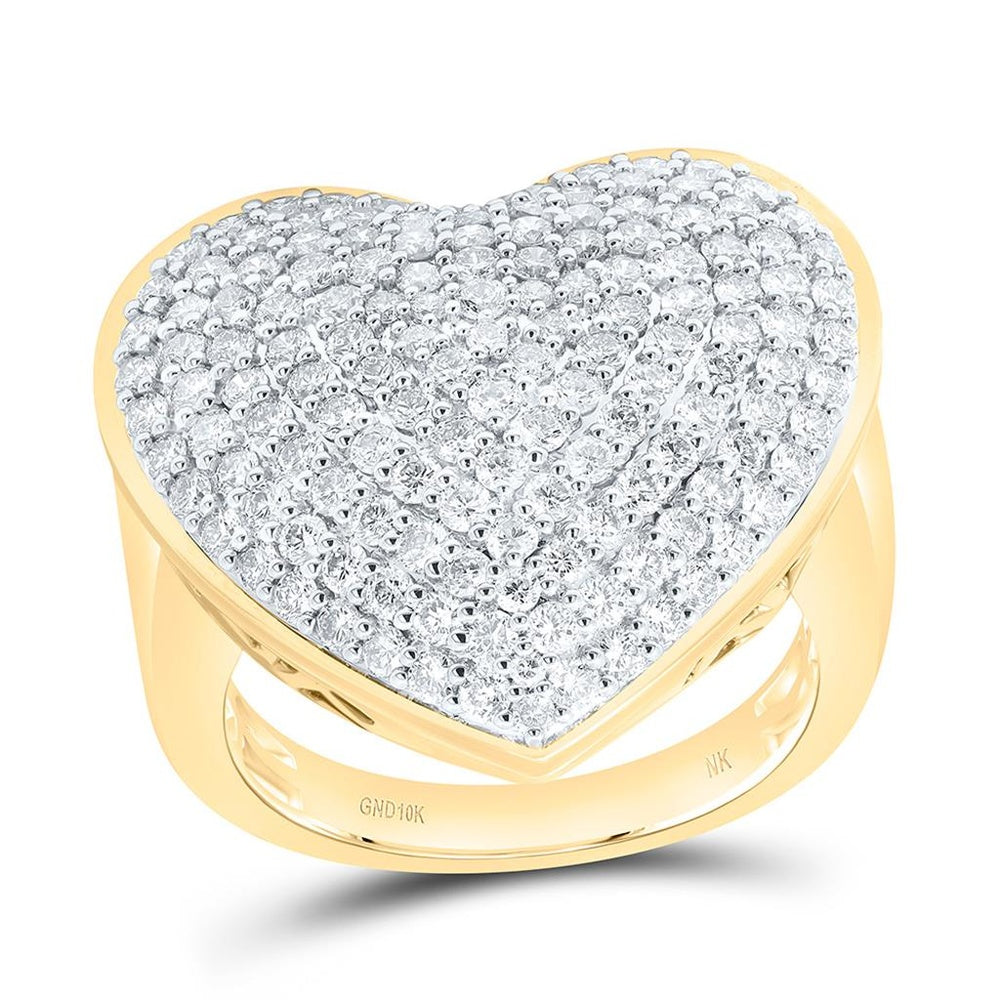 Yellow Gold Diamond Heart Ring - 2 Carat Total Diamond Weight
