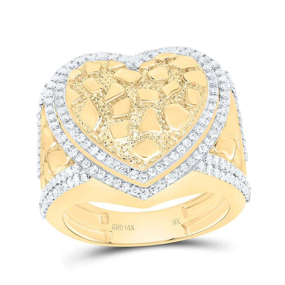 Yellow Gold Diamond Heart Ring - 3/4 Carat Total Diamond Weight