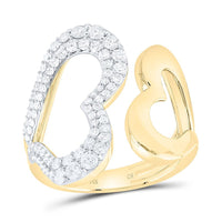 Yellow Gold Diamond Heart Ring - 3/4 Carat Total Diamond Weight