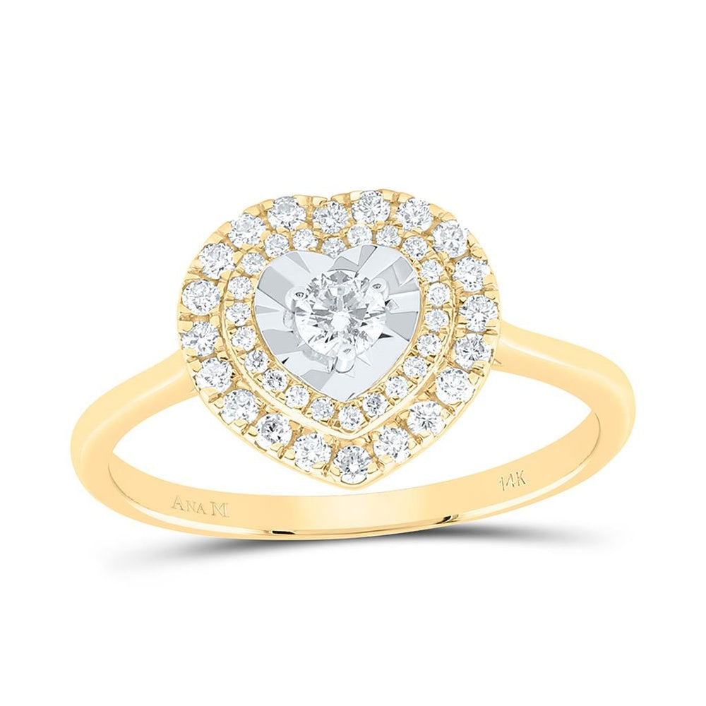 Yellow Gold Diamond Heart Ring - 3/8 Carat Total Diamond Weight