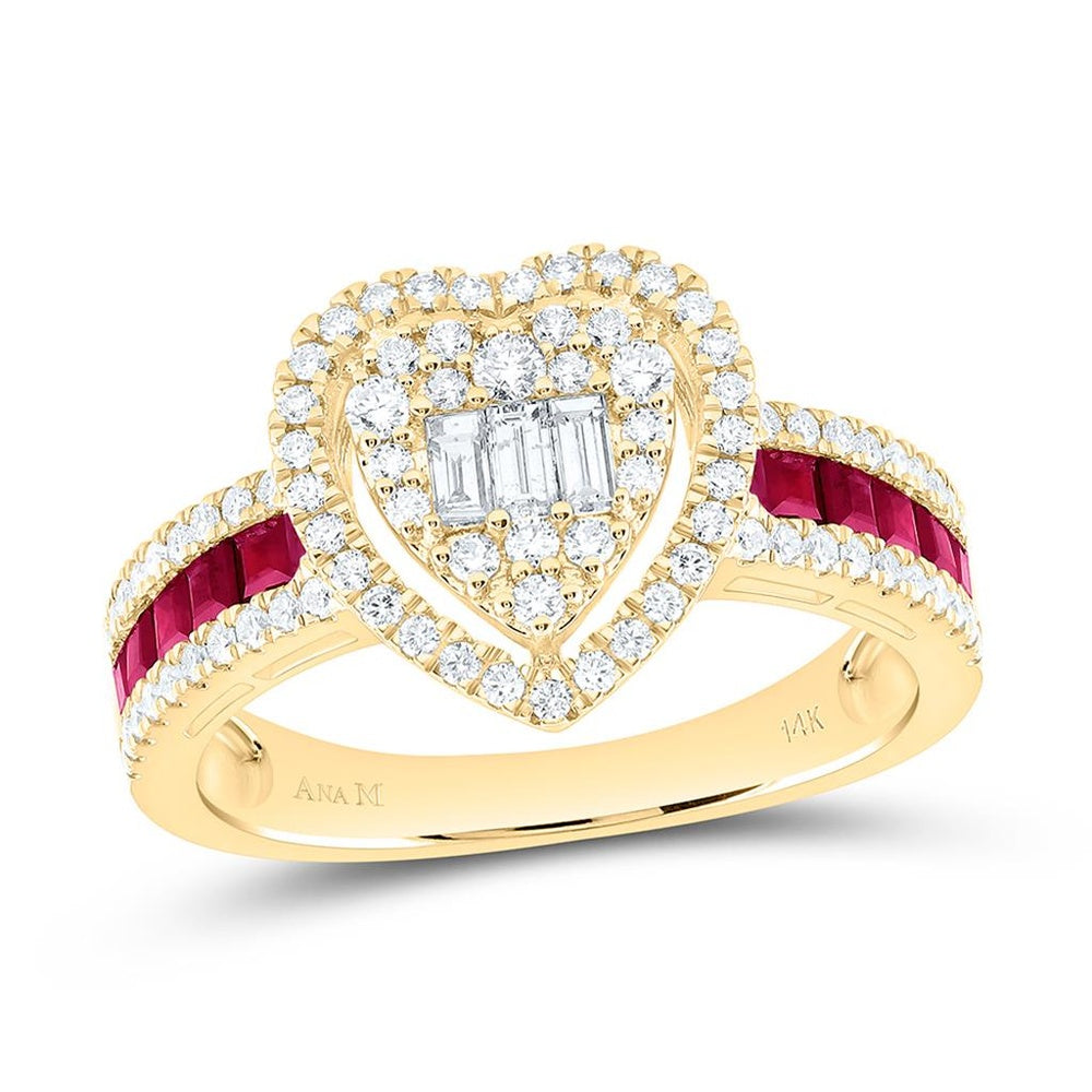 Yellow Gold Diamond Heart Ring - 5/8 Carat Total Diamond Weight