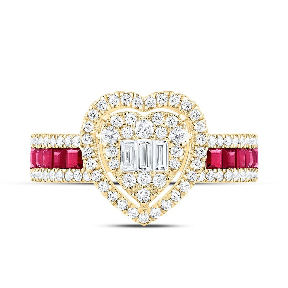 Yellow Gold Diamond Heart Ring - 5/8 Carat Total Diamond Weight