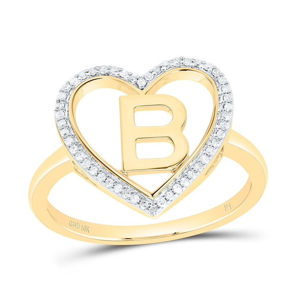 Yellow Gold Diamond Initial B Ring - 1/10 Carat Total Diamond Weight