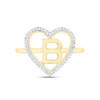 Yellow Gold Diamond Initial B Ring - 1/10 Carat Total Diamond Weight