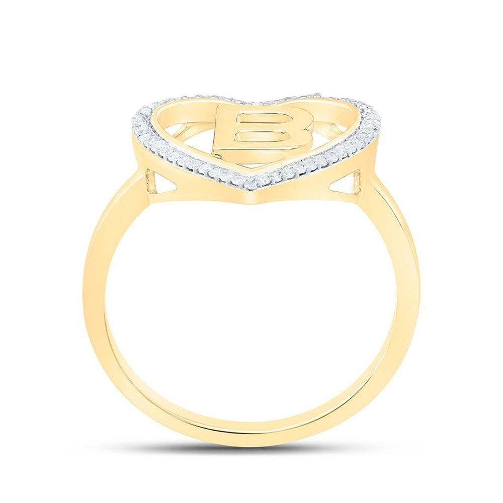 Yellow Gold Diamond Initial B Ring - 1/10 Carat Total Diamond Weight