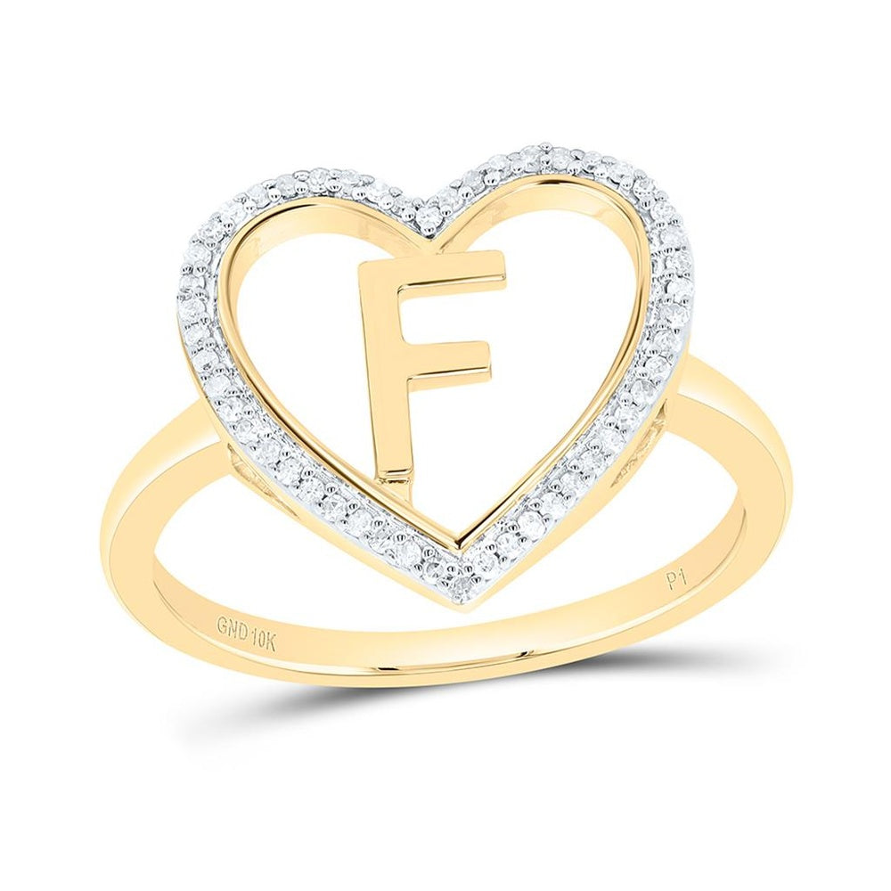 Yellow Gold Diamond Initial F Ring - 1/10 Carat Total Diamond Weight