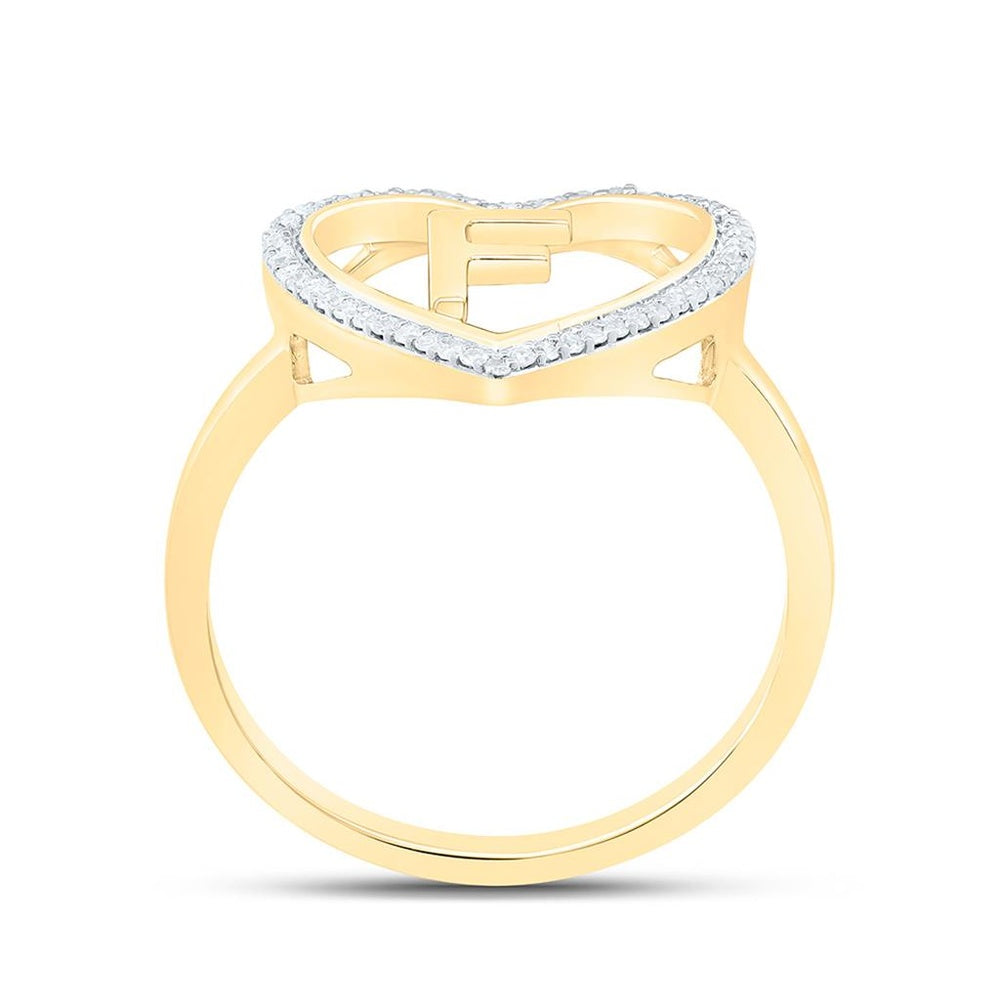Yellow Gold Diamond Initial F Ring - 1/10 Carat Total Diamond Weight