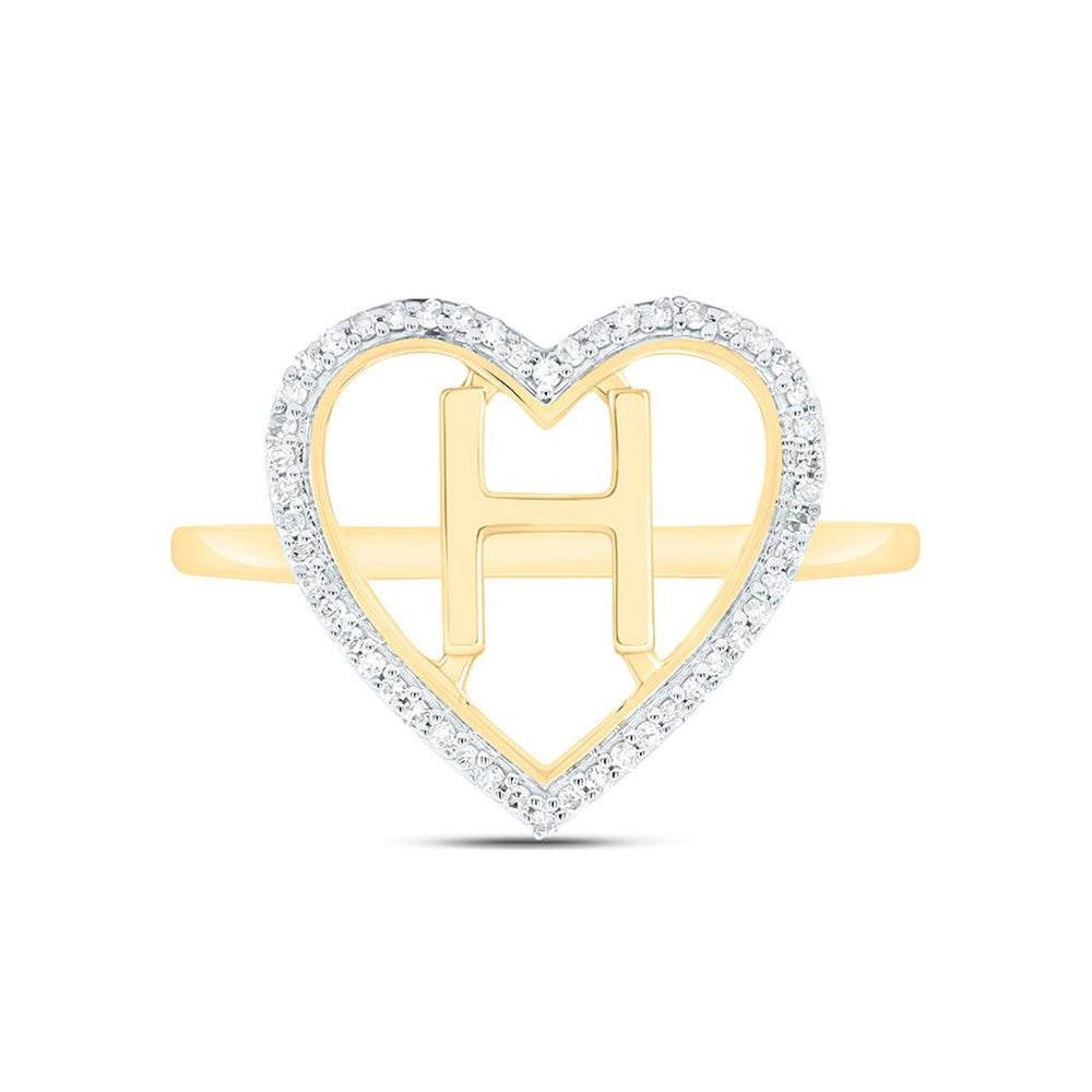 Yellow Gold Diamond Initial H Ring - 1/10 Carat Total Diamond Weight