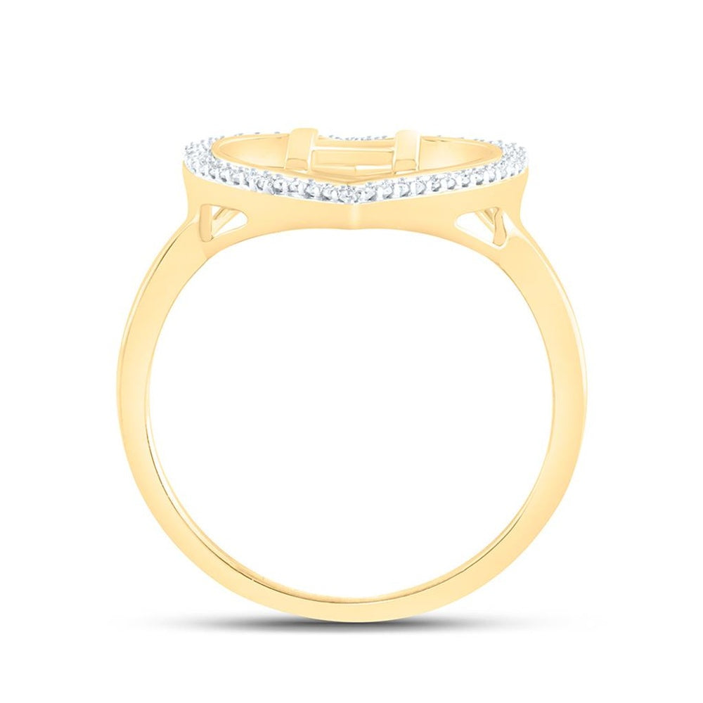 Yellow Gold Diamond Initial H Ring - 1/10 Carat Total Diamond Weight