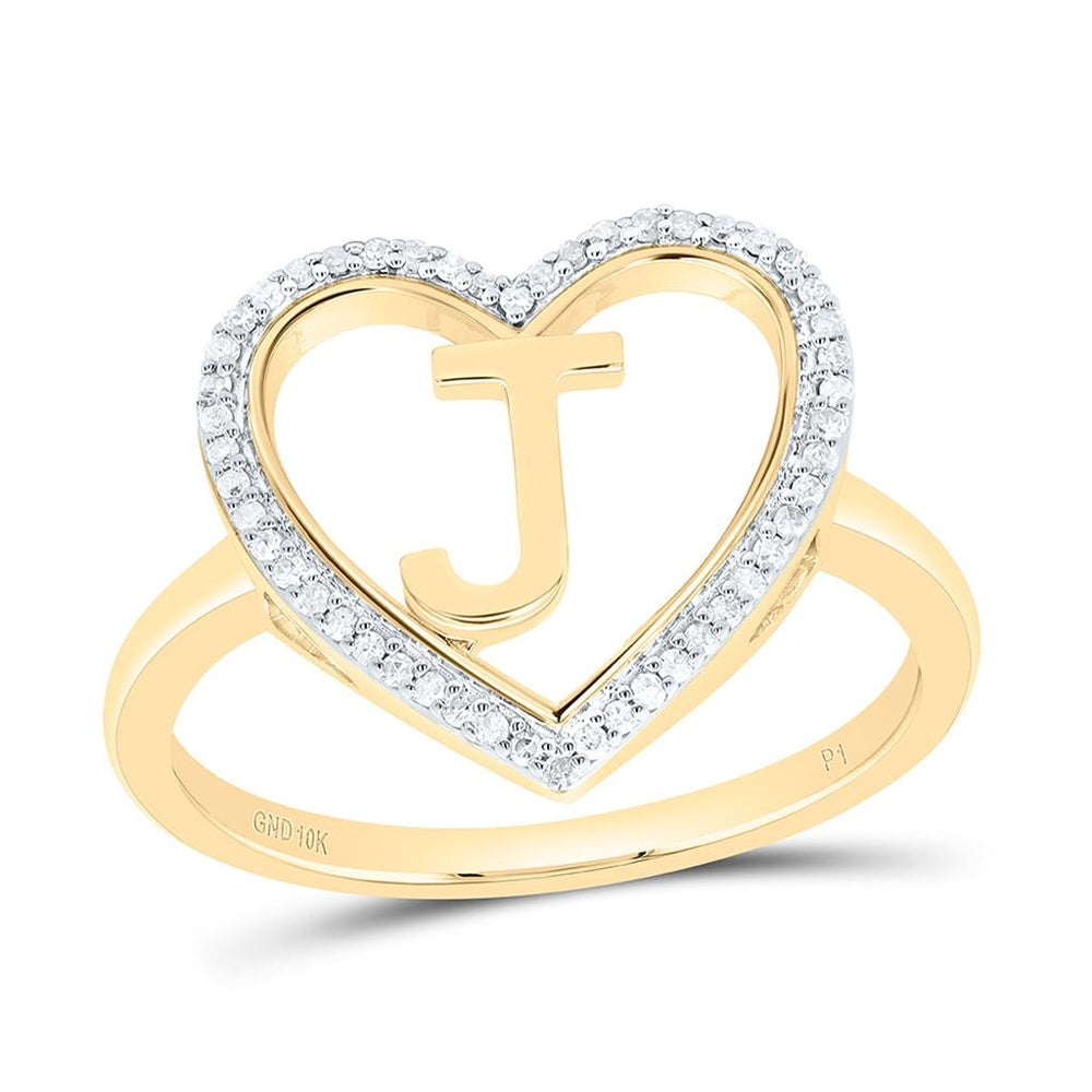 Yellow Gold Diamond Initial J Ring - 1/10 Carat Total Diamond Weight