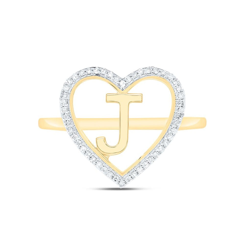Yellow Gold Diamond Initial J Ring - 1/10 Carat Total Diamond Weight