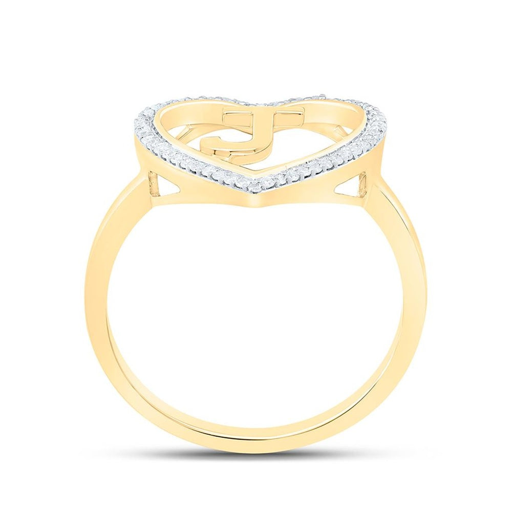 Yellow Gold Diamond Initial J Ring - 1/10 Carat Total Diamond Weight