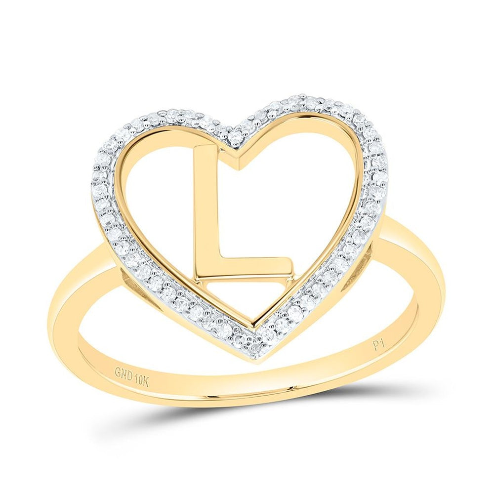 Yellow Gold Diamond Initial L Ring - 1/10 Carat Total Diamond Weight
