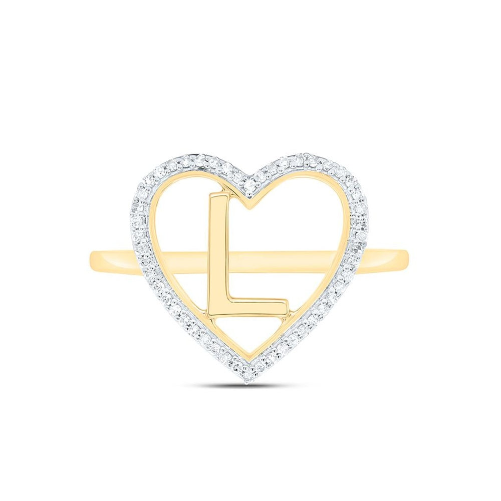 Yellow Gold Diamond Initial L Ring - 1/10 Carat Total Diamond Weight