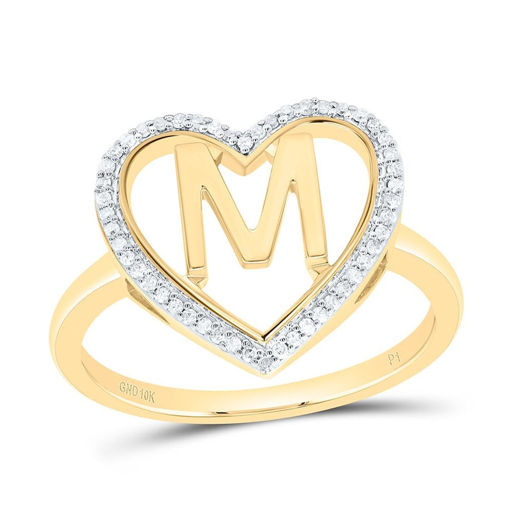 Yellow Gold Diamond Initial M Ring - 1/10 Carat Total Diamond Weight