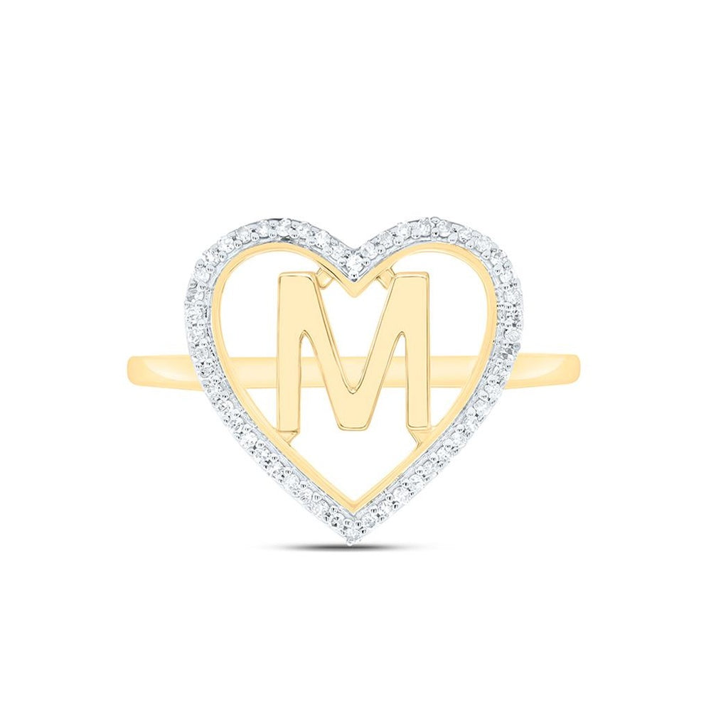 Yellow Gold Diamond Initial M Ring - 1/10 Carat Total Diamond Weight