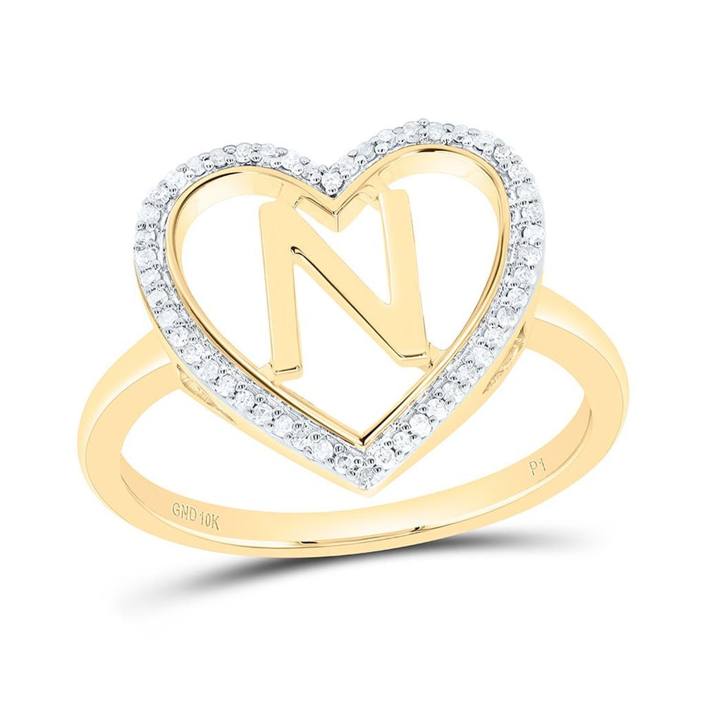 Yellow Gold Diamond Initial N Ring - 1/10 Carat Total Diamond Weight