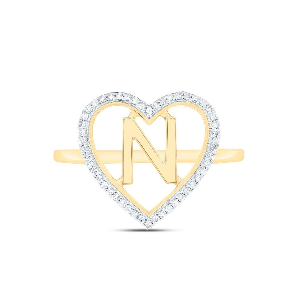 Yellow Gold Diamond Initial N Ring - 1/10 Carat Total Diamond Weight