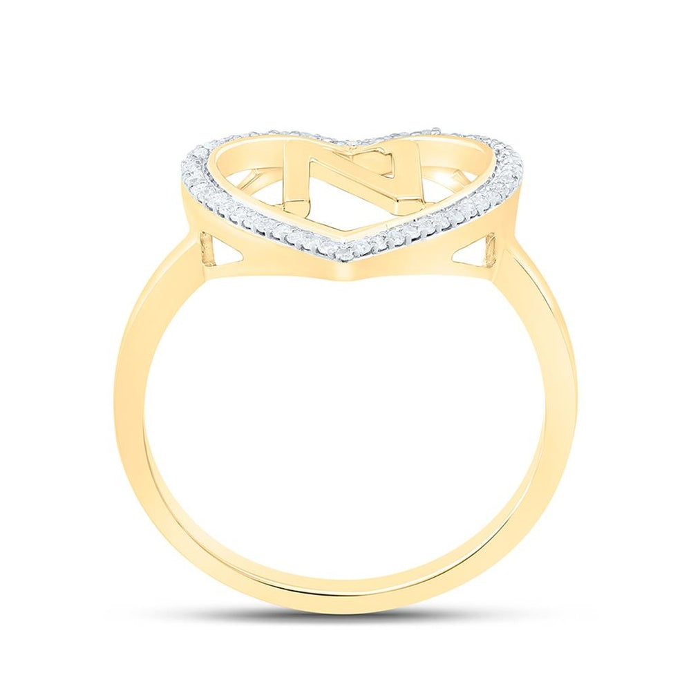 Yellow Gold Diamond Initial N Ring - 1/10 Carat Total Diamond Weight