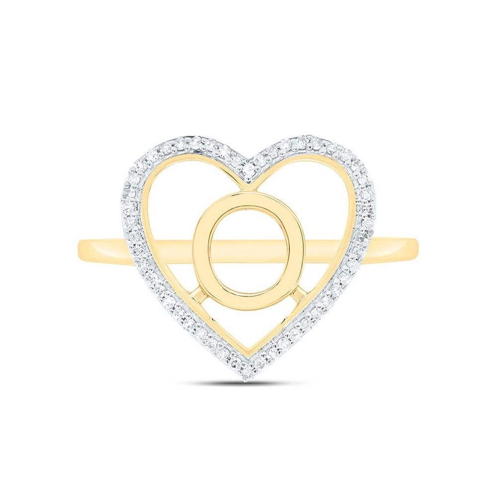 Yellow Gold Diamond Initial O Ring - 1/10 Carat Total Diamond Weight