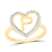 Yellow Gold Diamond Initial P Ring - 1/10 Carat Total Diamond Weight