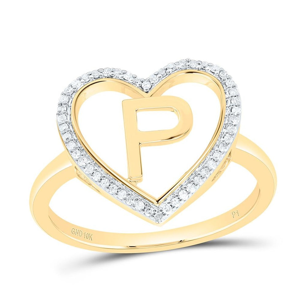 Yellow Gold Diamond Initial P Ring - 1/10 Carat Total Diamond Weight