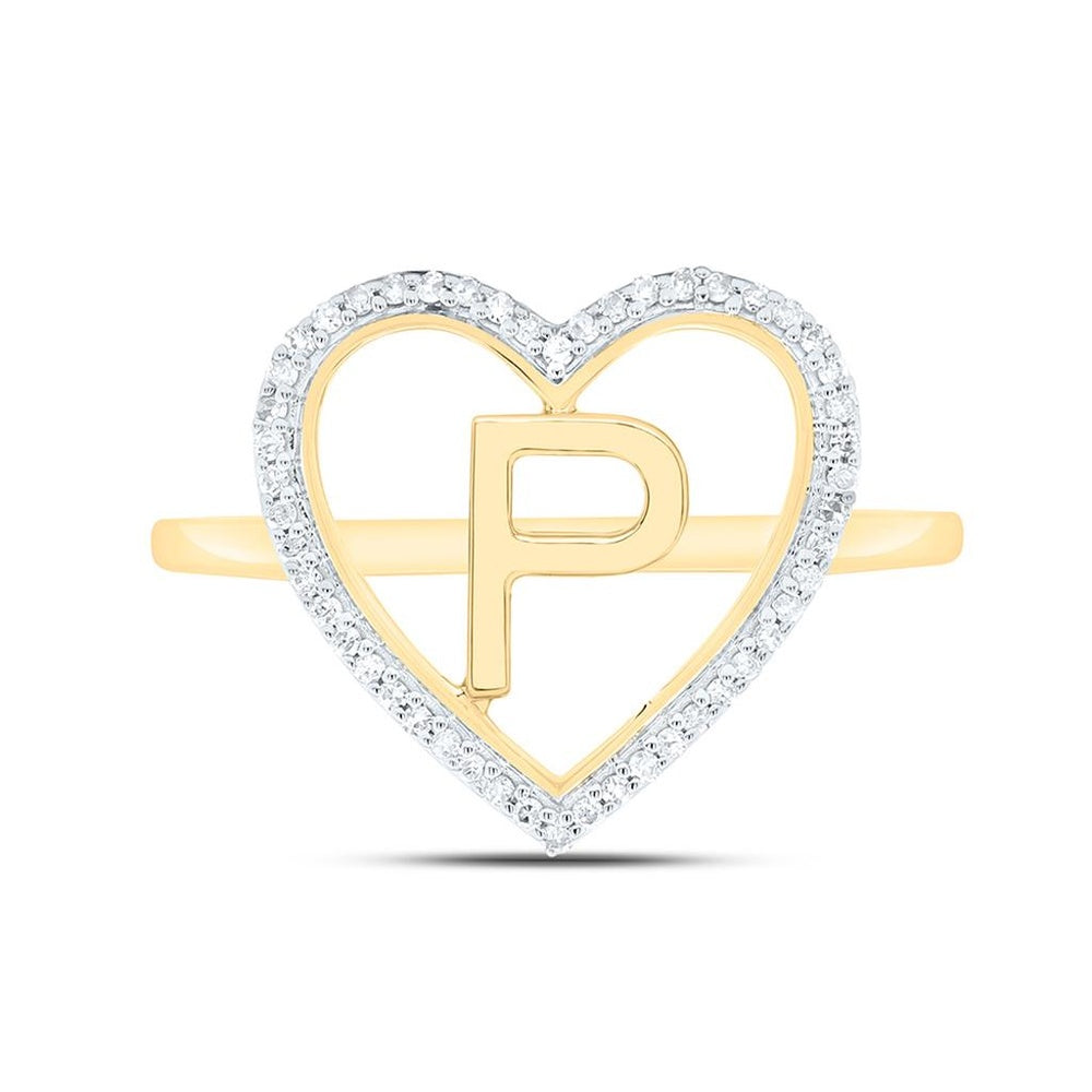 Yellow Gold Diamond Initial P Ring - 1/10 Carat Total Diamond Weight
