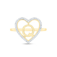 Yellow Gold Diamond Initial Q Ring - 1/10 Carat Total Diamond Weight