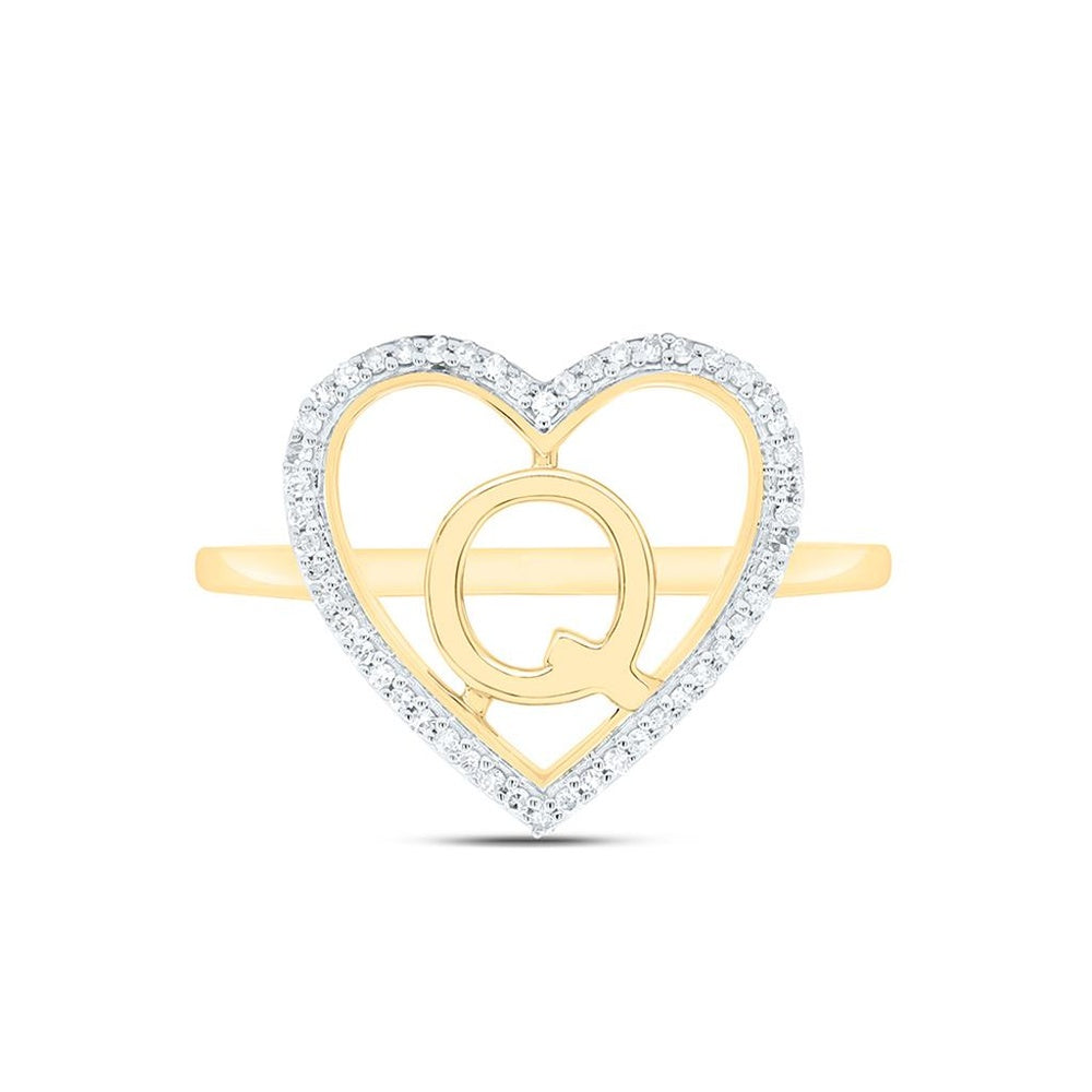 Yellow Gold Diamond Initial Q Ring - 1/10 Carat Total Diamond Weight