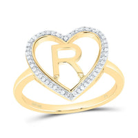 Yellow Gold Diamond Initial R Ring - 1/10 Carat Total Diamond Weight