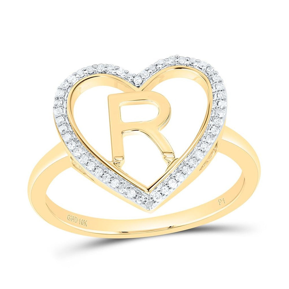 Yellow Gold Diamond Initial R Ring - 1/10 Carat Total Diamond Weight