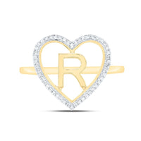 Yellow Gold Diamond Initial R Ring - 1/10 Carat Total Diamond Weight