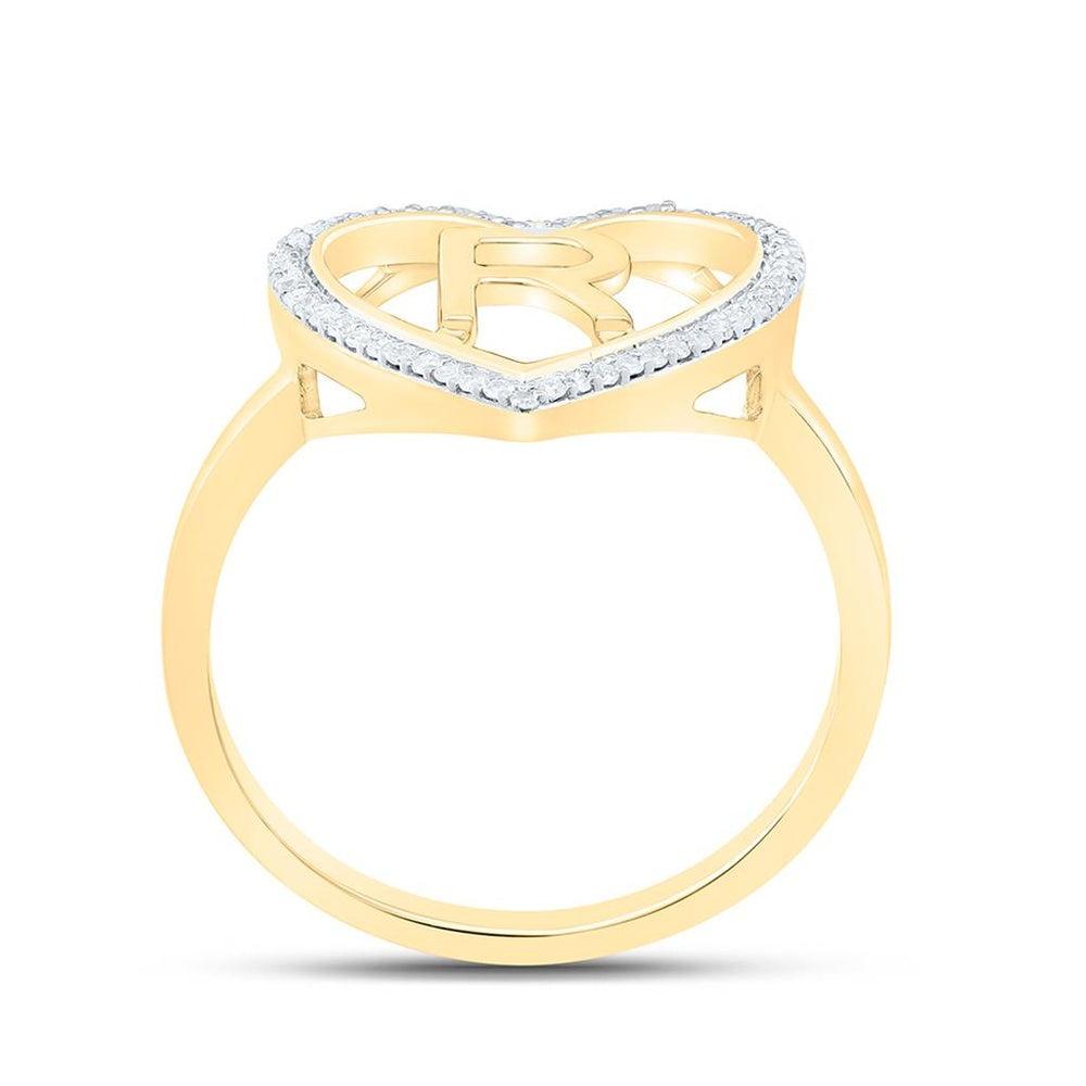 Yellow Gold Diamond Initial R Ring - 1/10 Carat Total Diamond Weight
