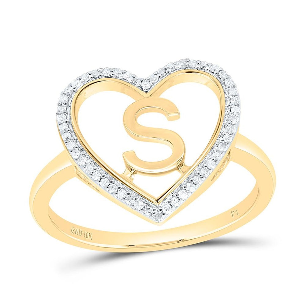 Yellow Gold Diamond Initial S Ring - 1/10 Carat Total Diamond Weight