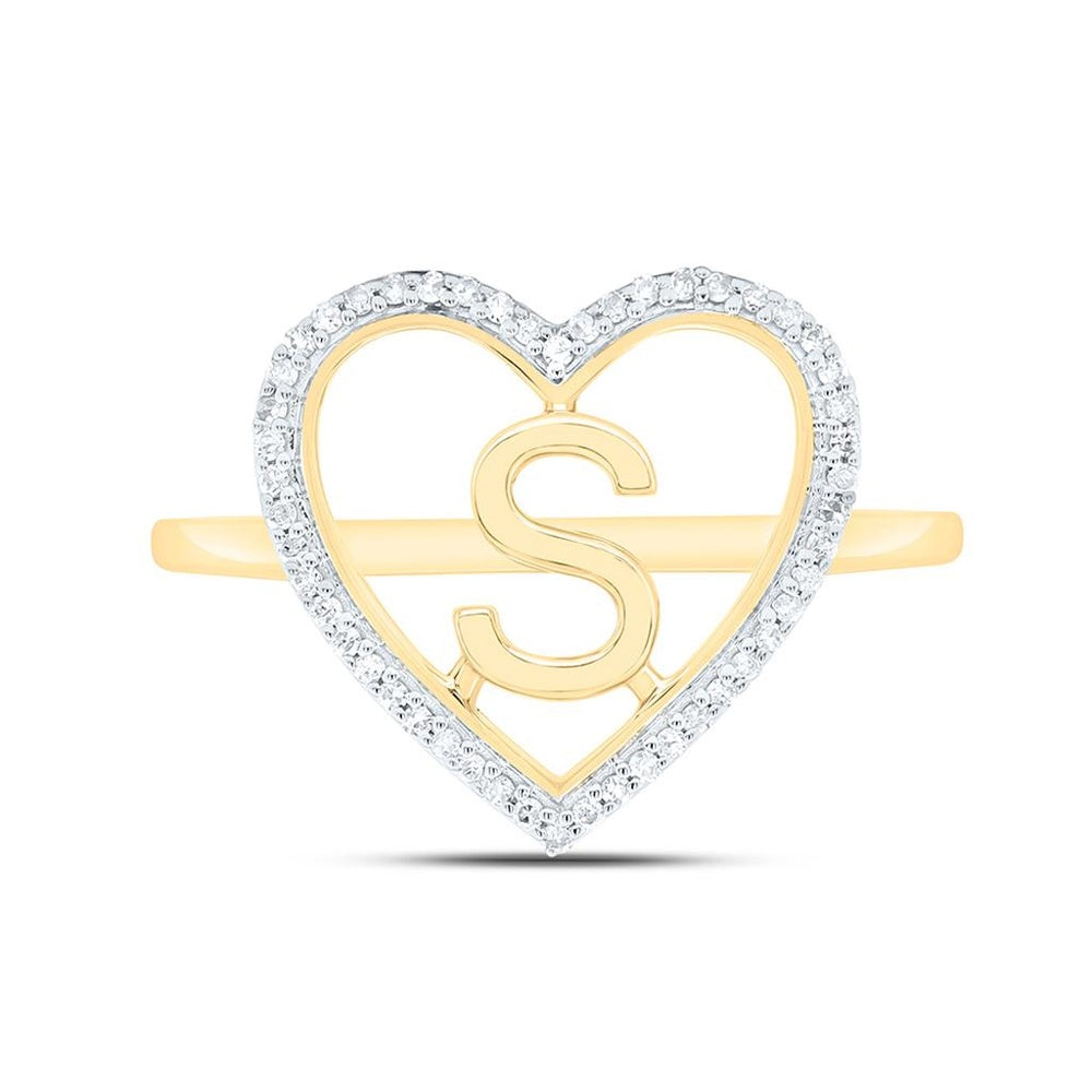 Yellow Gold Diamond Initial S Ring - 1/10 Carat Total Diamond Weight