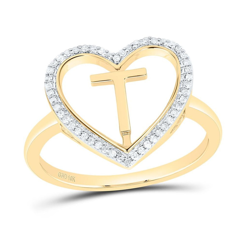 Yellow Gold Diamond Initial T Ring - 1/10 Carat Total Diamond Weight
