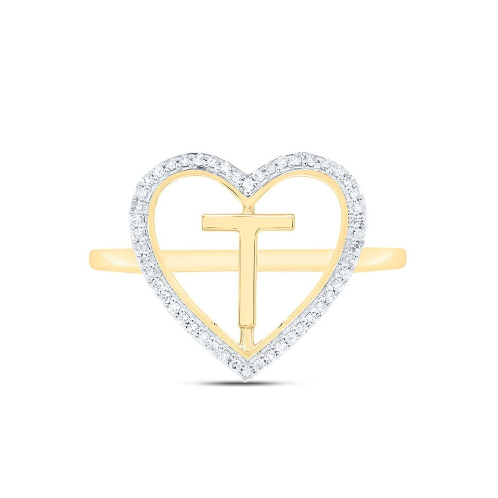 Yellow Gold Diamond Initial T Ring - 1/10 Carat Total Diamond Weight