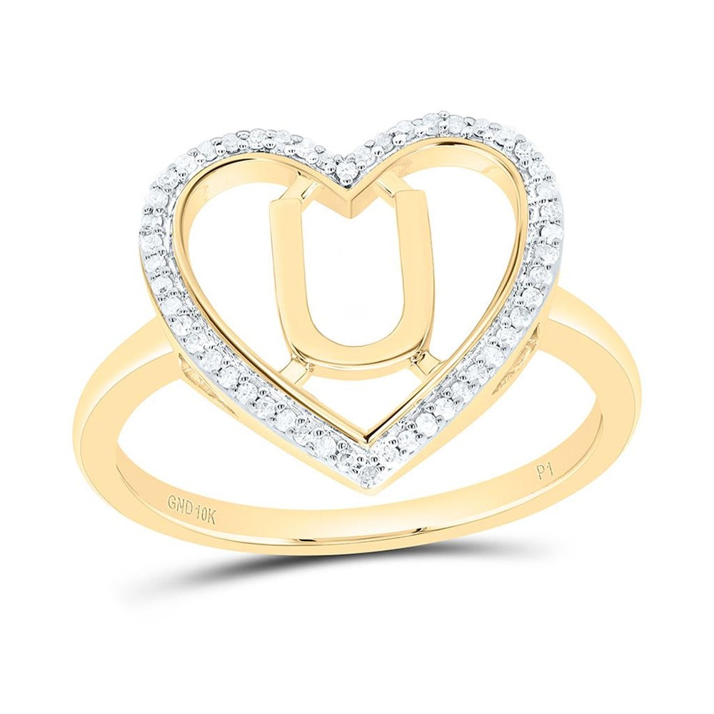 Yellow Gold Diamond Initial U Ring - 1/10 Carat Total Diamond Weight
