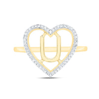 Yellow Gold Diamond Initial U Ring - 1/10 Carat Total Diamond Weight