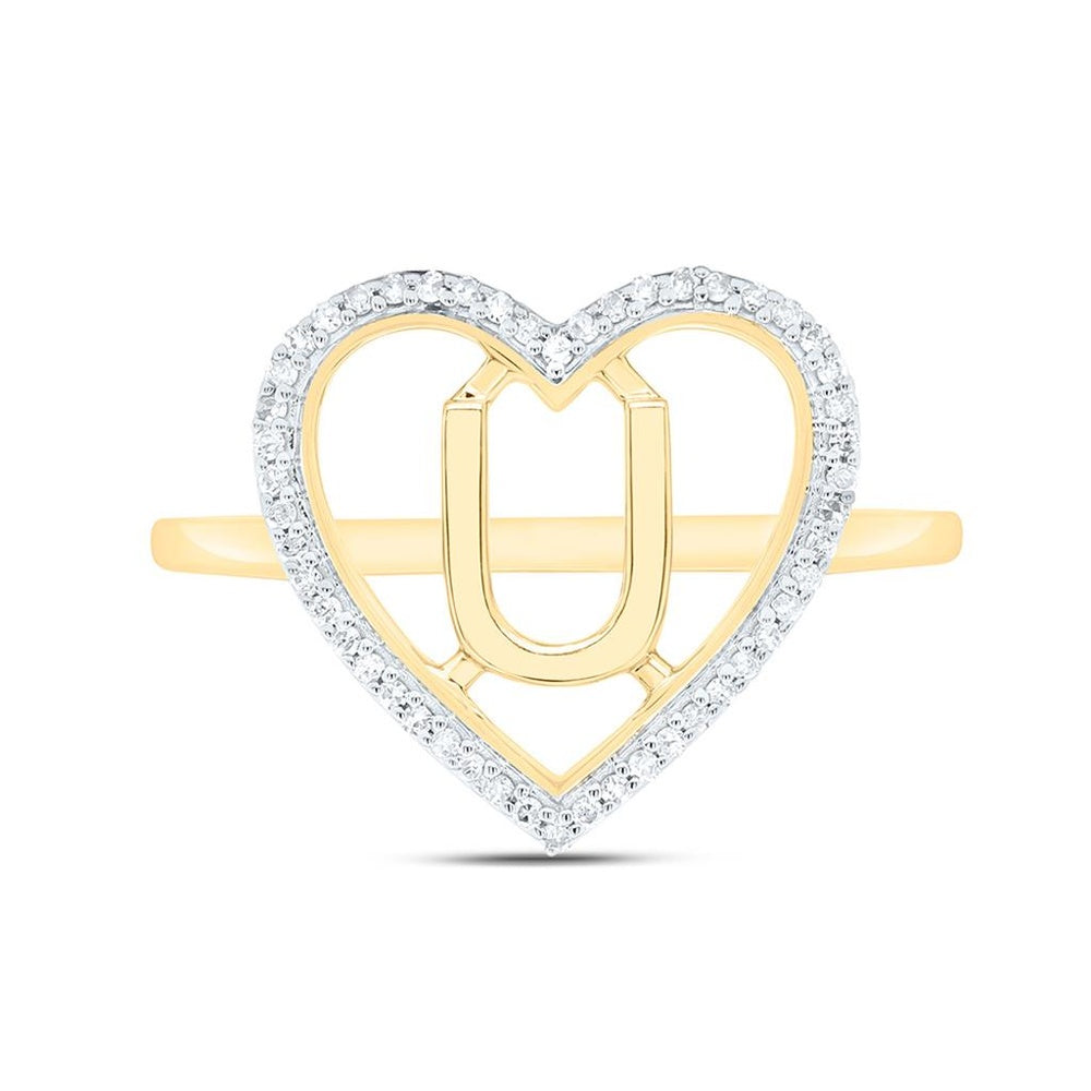 Yellow Gold Diamond Initial U Ring - 1/10 Carat Total Diamond Weight