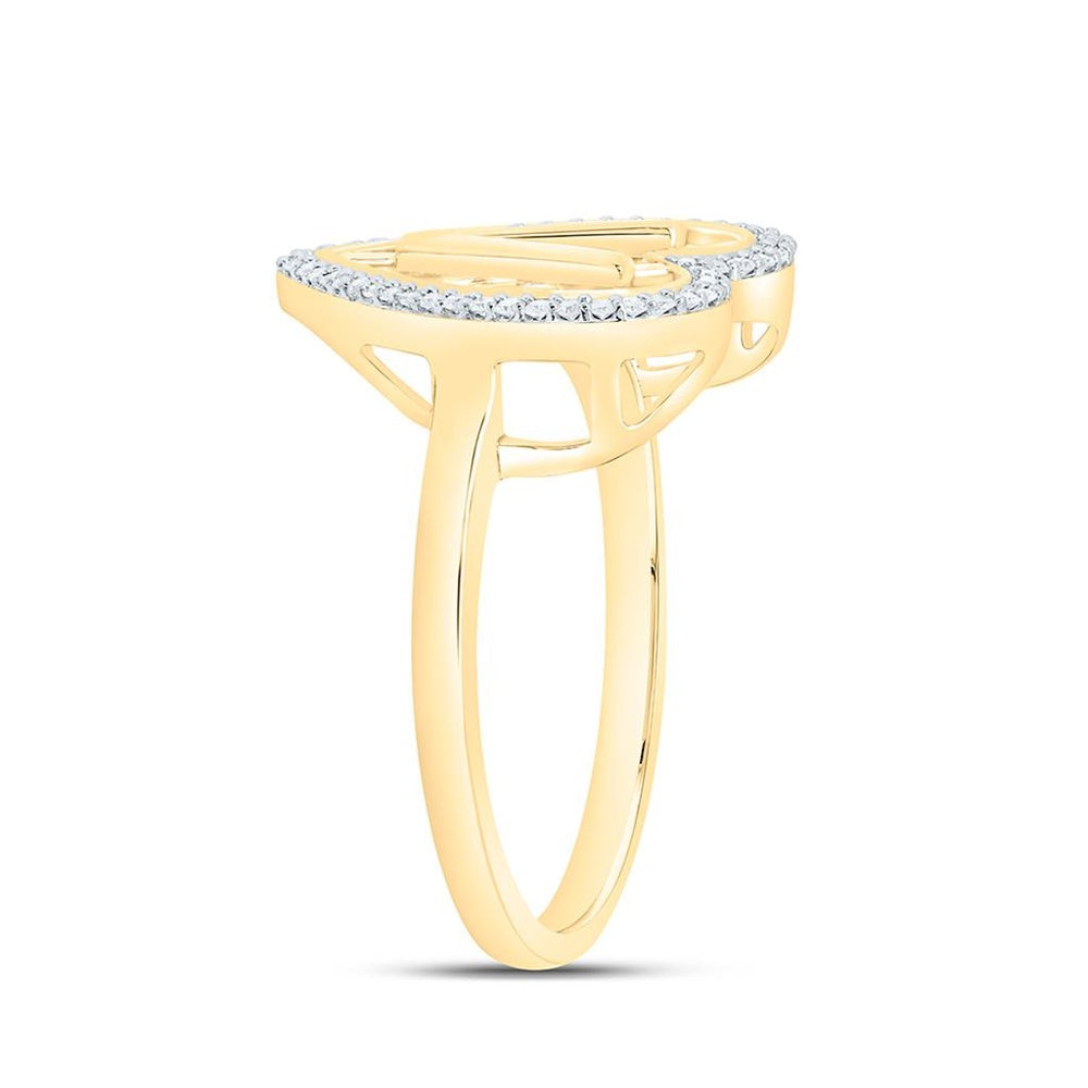 Yellow Gold Diamond Initial V Ring - 1/10 Carat Total Diamond Weight