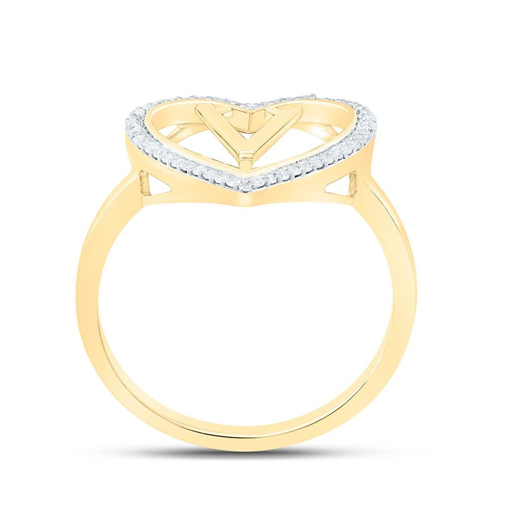 Yellow Gold Diamond Initial V Ring - 1/10 Carat Total Diamond Weight
