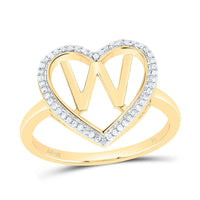 Yellow Gold Diamond Initial W Ring - 1/10 Carat Total Diamond Weight