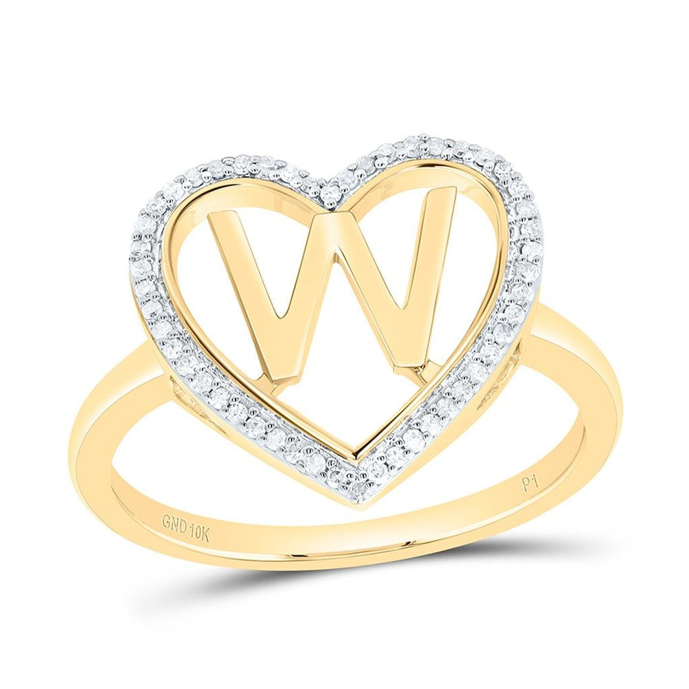 Yellow Gold Diamond Initial W Ring - 1/10 Carat Total Diamond Weight