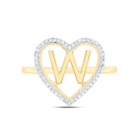 Yellow Gold Diamond Initial W Ring - 1/10 Carat Total Diamond Weight