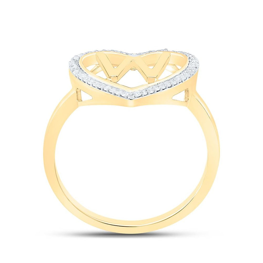Yellow Gold Diamond Initial W Ring - 1/10 Carat Total Diamond Weight