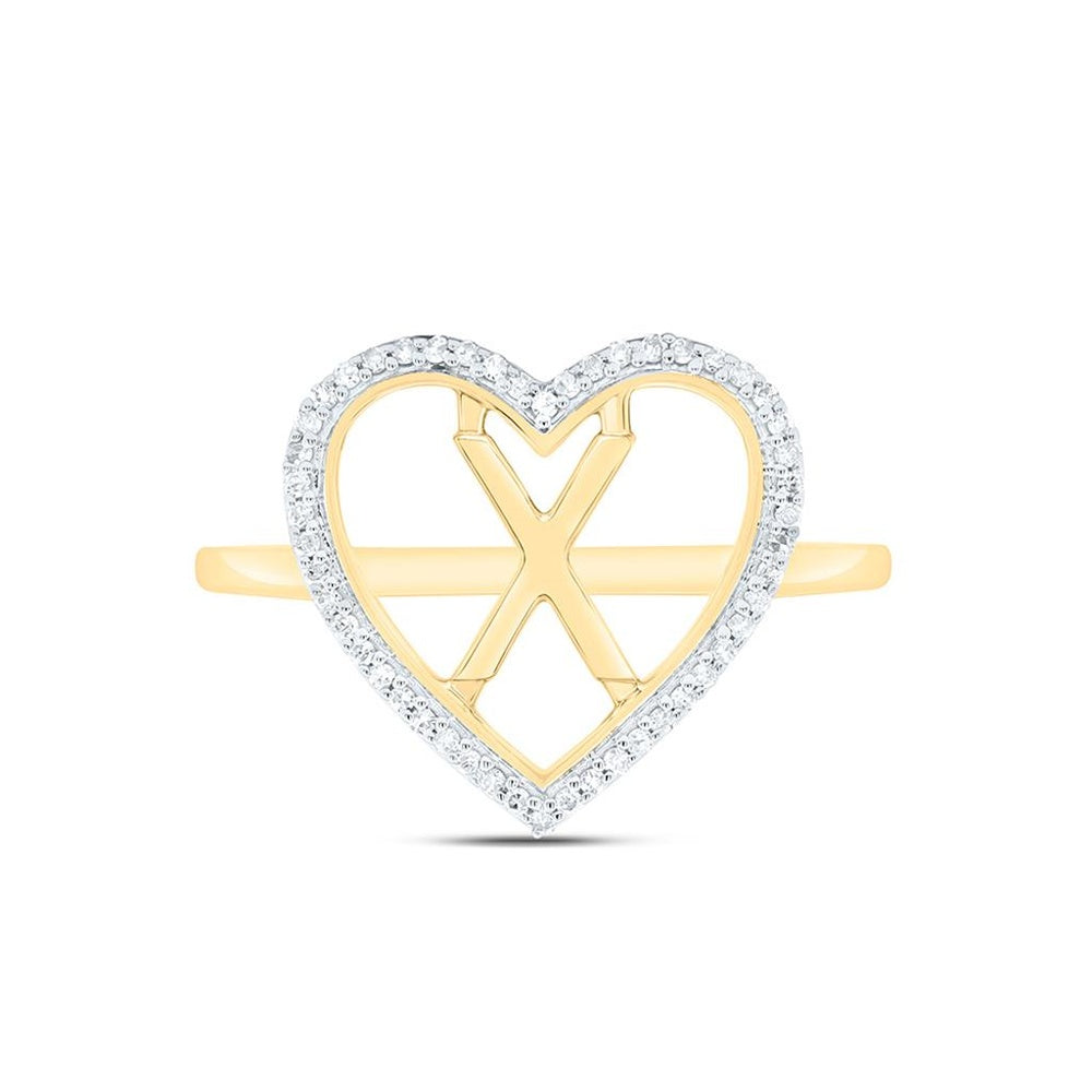 Yellow Gold Diamond Initial X Ring - 1/10 Carat Total Diamond Weight
