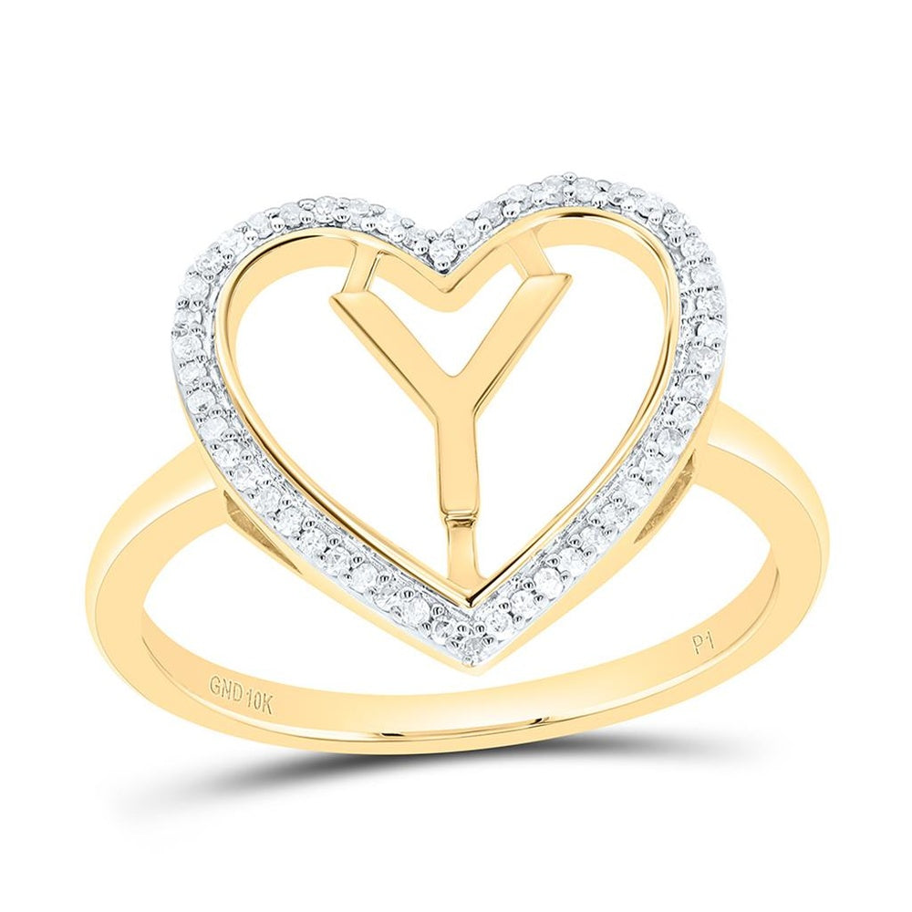 Yellow Gold Diamond Initial Y Ring - 1/10 Carat Total Diamond Weight